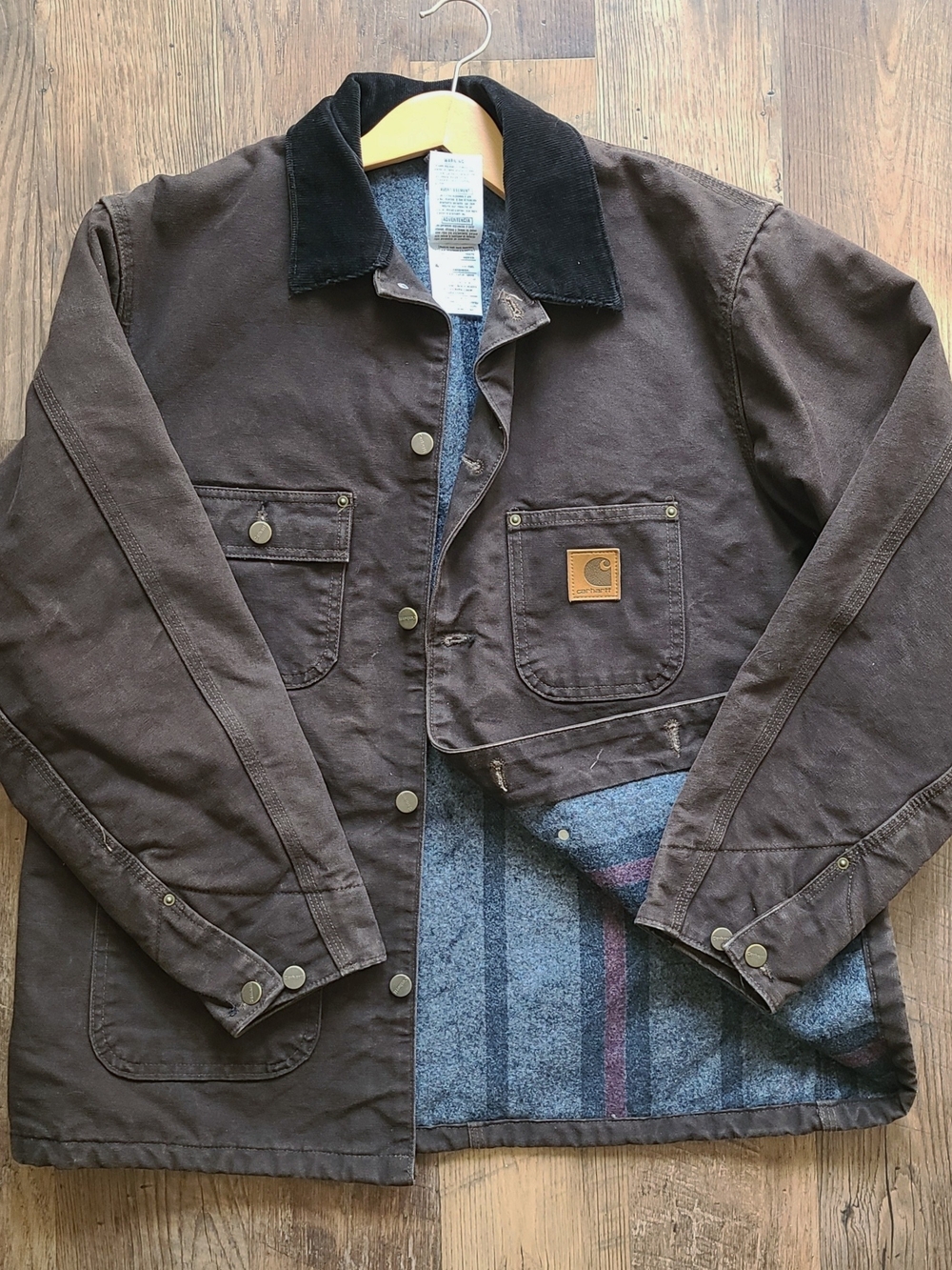 Vintage Carhartt Dark Brown Blanket-Lined Chore Coat (Model C02 DKB) Large